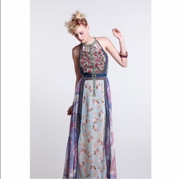 Anthropologie Beguile by Byron Lars Wilderflora Patchwork Maxi Dress 6 NWOT - Picture 1 of 8
